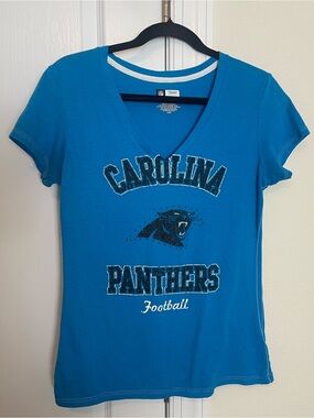 NFL Carolina Panthers Teal Blue V-Neck Short Sleeve Tee